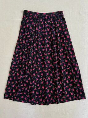 Vintage Bedford Fair Dark Gothic Floral Pleated Midi Skirt with Pockets Size 8